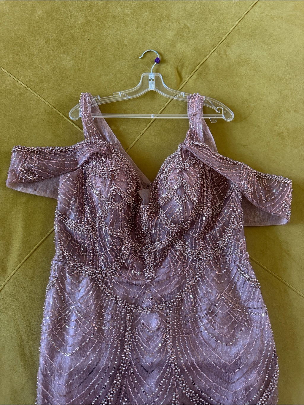 Dusty Mauve Beaded Off-Shoulder Prom Dress